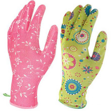 Light weight breathable women flower printed nitrile coated garden gloves